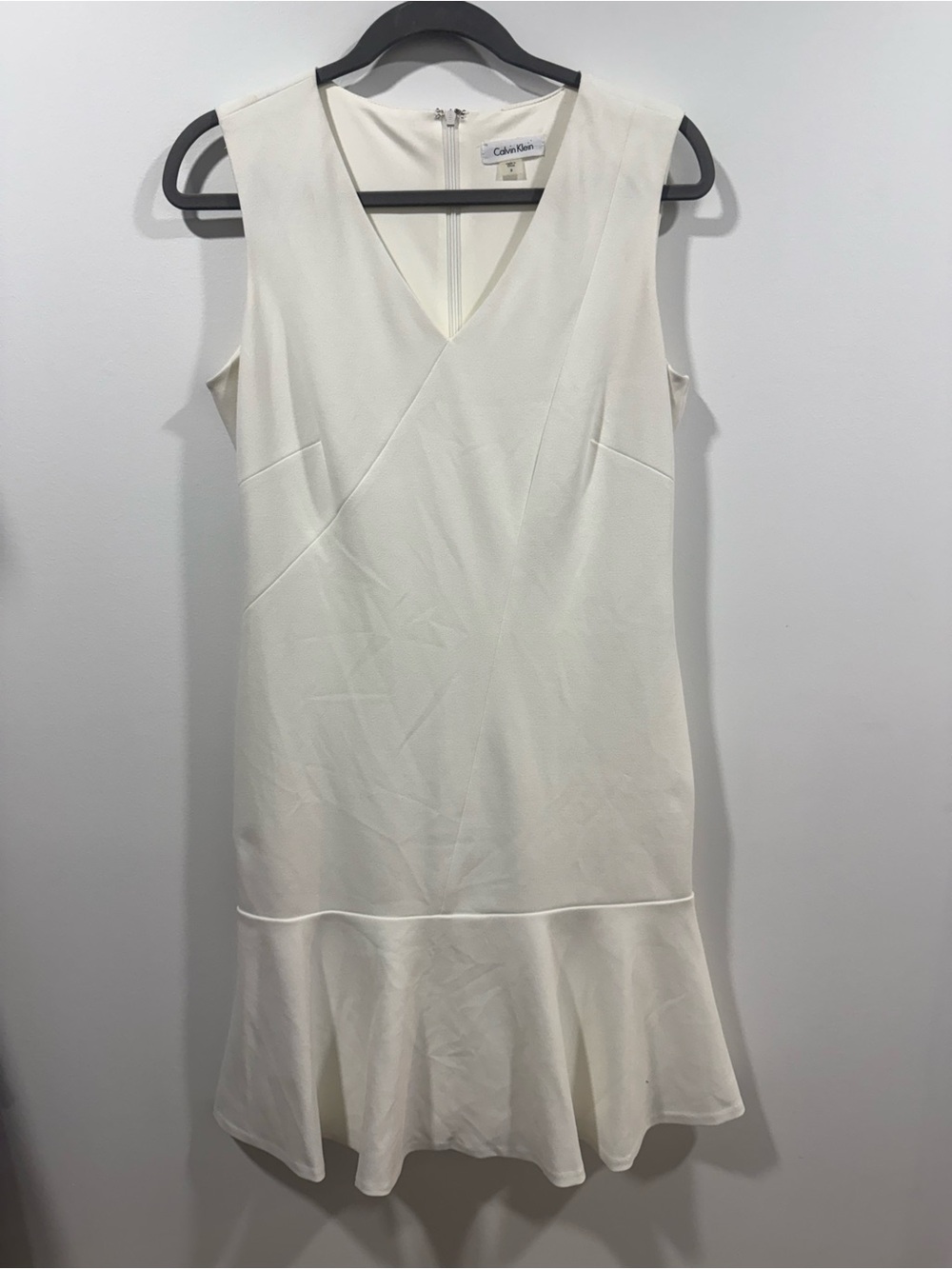 Calvin Klein Ivory Sleeveless V-Neck Midi Dress with Flared Hem
